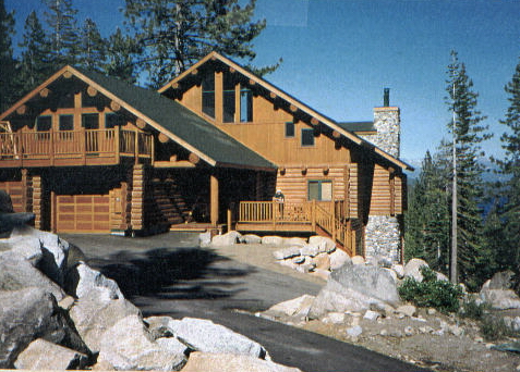 A wooden house in the ranch style constructed on the mountains